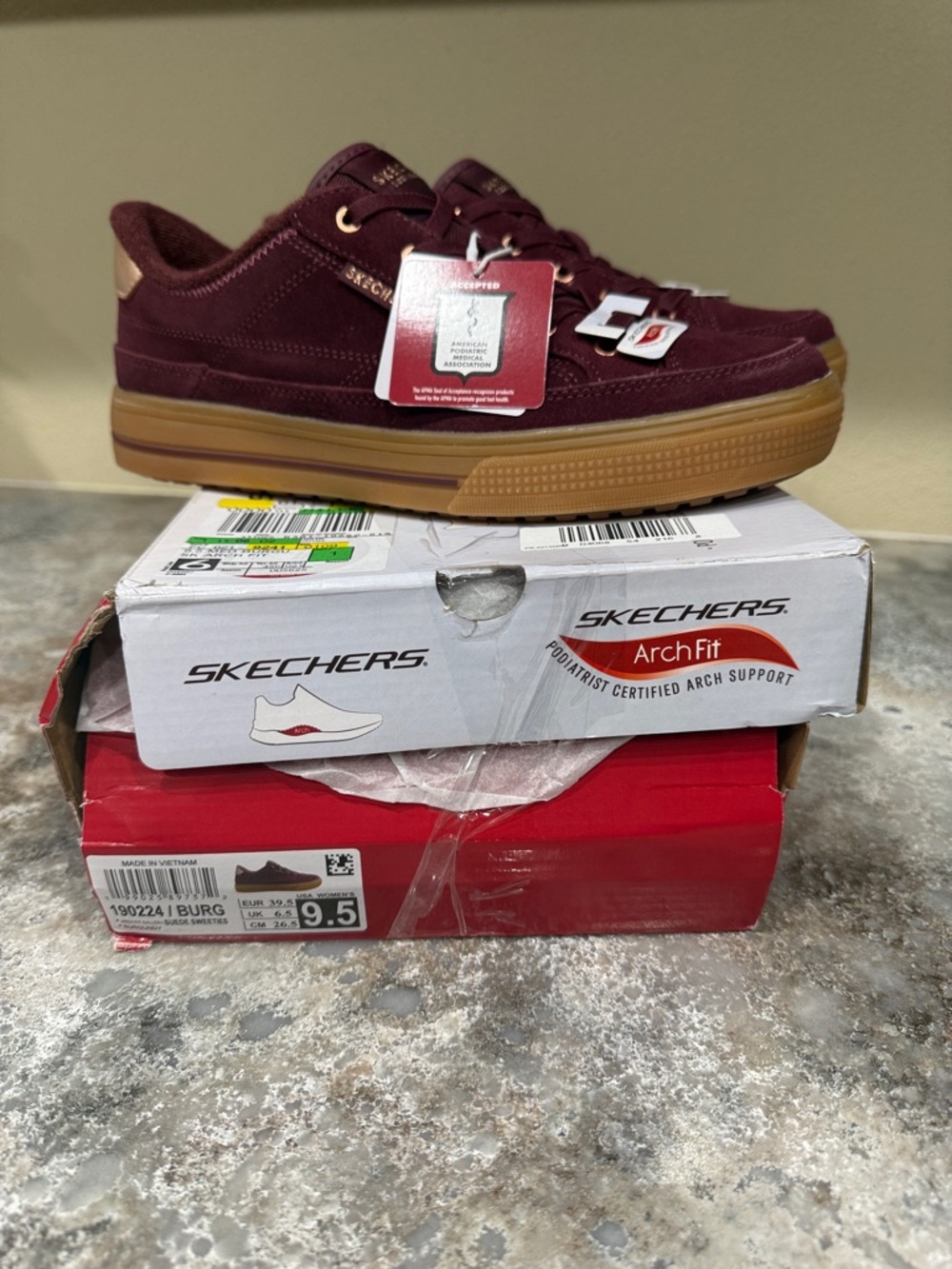 Skechers Women's Burgundy Athletic Sneakers with Gum Sole